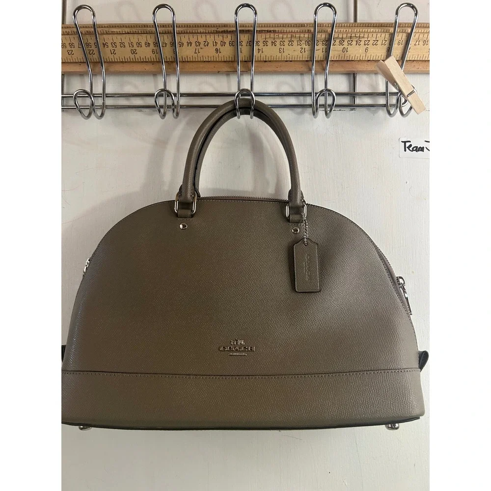 Coach Sierra Satchel Large Taupe Crossgrain Leather Dome Handbag Womens